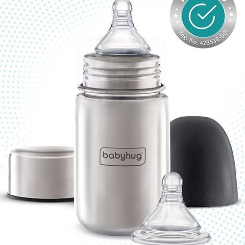 Kittuk Stainless Steel Feeding Bottle - 280 ml| Sterilizable| BPA Free| Leak Resistant| Anti-Colic| Newborns & Toddlers| Corrosion Resistant|