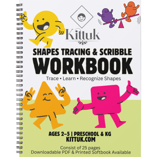 Kittuk Shapes Tracing & Scribble Workbook (Printable PDF & Printed Book)