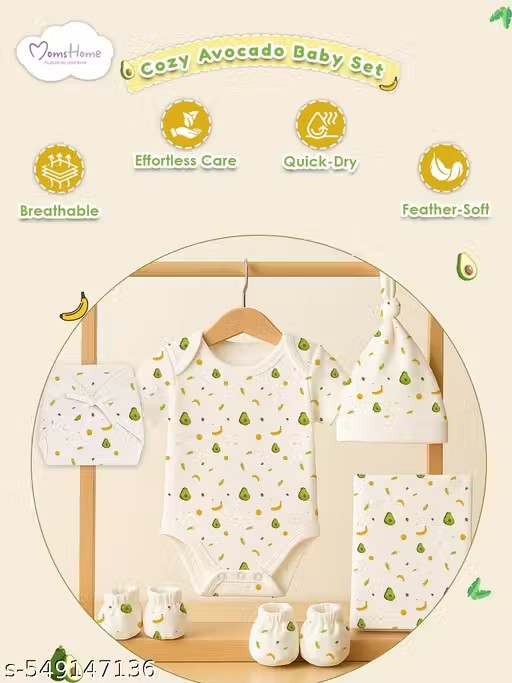 Moms Home Organic Cotton Unisex Baby Shower Onesie Gift Hamper, Avocado, Pack of 6 | 0-6 months - Image 3