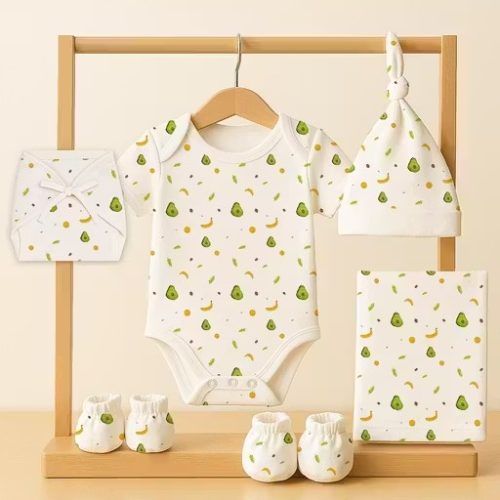 Moms Home Organic Cotton Unisex Baby Shower Onesie Gift Hamper, Avocado, Pack of 6 | 0-6 months