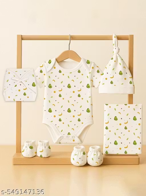 Moms Home Organic Cotton Unisex Baby Shower Onesie Gift Hamper, Avocado, Pack of 6 | 0-6 months